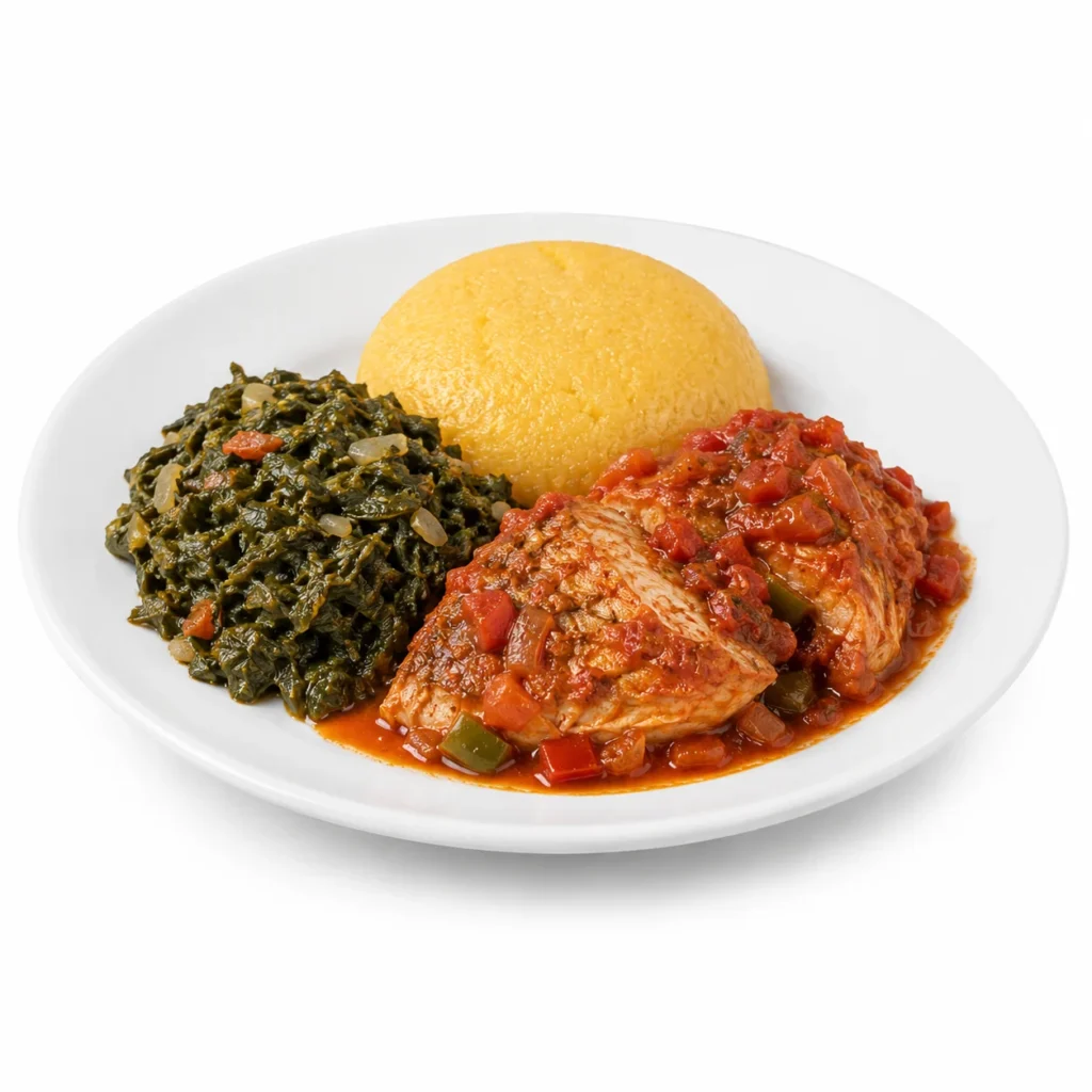 Coo coo with callaloo and stew fish from A+G International Cuisine